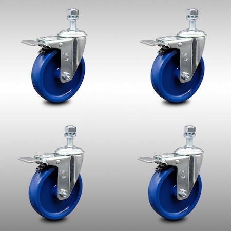 Service Caster 5 Inch SS Solid Polyurethane 1/2 Inch Threaded Stem Caster Set Total Lock Brake SCC-SSTSTTL20S514-SPUS-121315-4